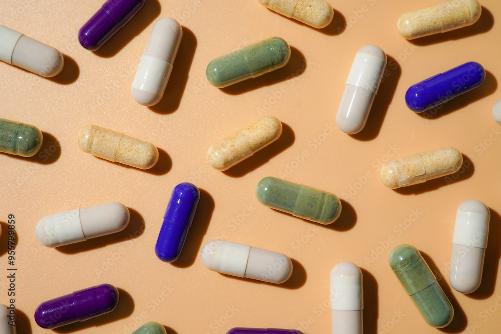 Mix of medicine capsules pills, supplements vitamins, Assorted pharmaceutical medicine capsules Mix of medicine capsules pills, supplements vitamins, Assorted pharmaceutical medicine capsules