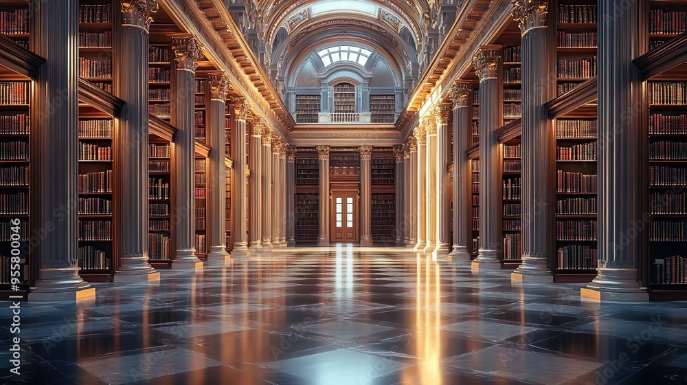 Elegant banquet hall with grand architecture and sophisticated interior decor Elegant banquet hall with grand architecture and sophisticated interior decor