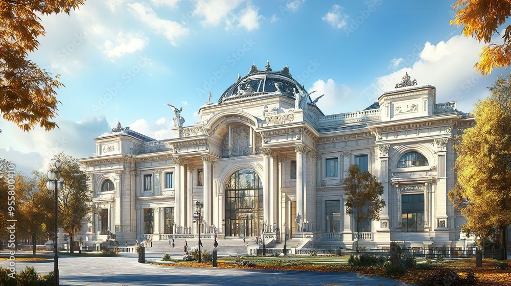 Fototapeta premium Opulent banquet hall with grand architectural features and stylish interior design