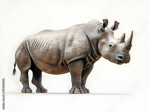 A striking depiction of a rhinoceros, showcasing its powerful build and distinct features, ideal for wildlife and nature themes. photo