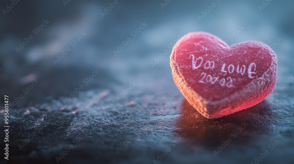 Fototapeta premium heart-shaped piece of candy with a romantic message written on it.