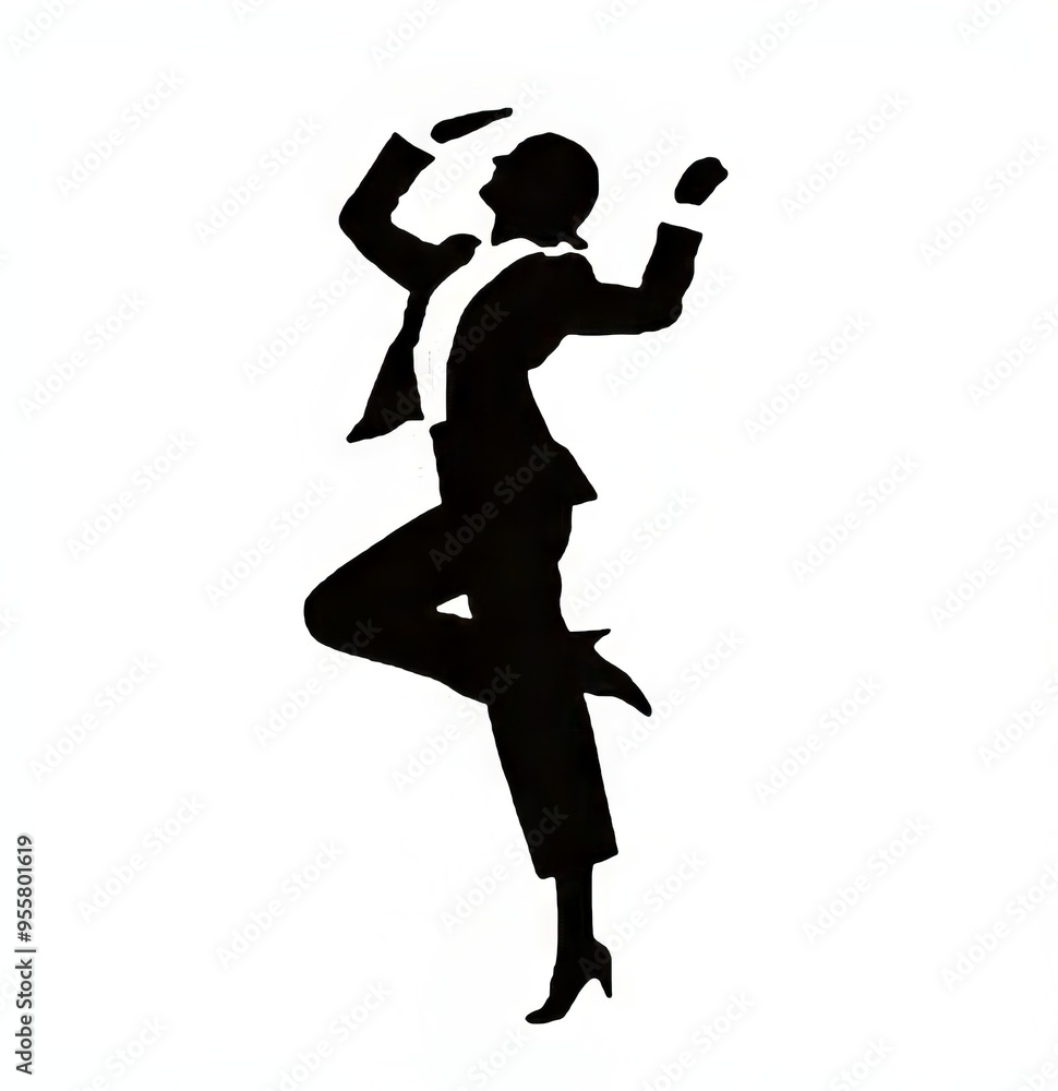 Dynamic silhouette of a joyful woman in a business suit, exuding confidence. Dynamic silhouette of a joyful woman in a business suit, exuding confidence.