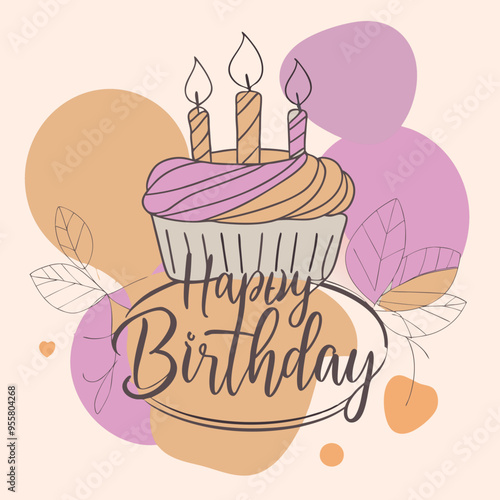 Happy Birthday Celebration Illustration with Balloons, Gifts, and Cake