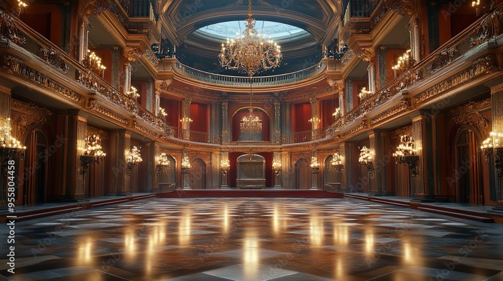 Elegant theater architecture with grand design and artistic stage elements Elegant theater architecture with grand design and artistic stage elements