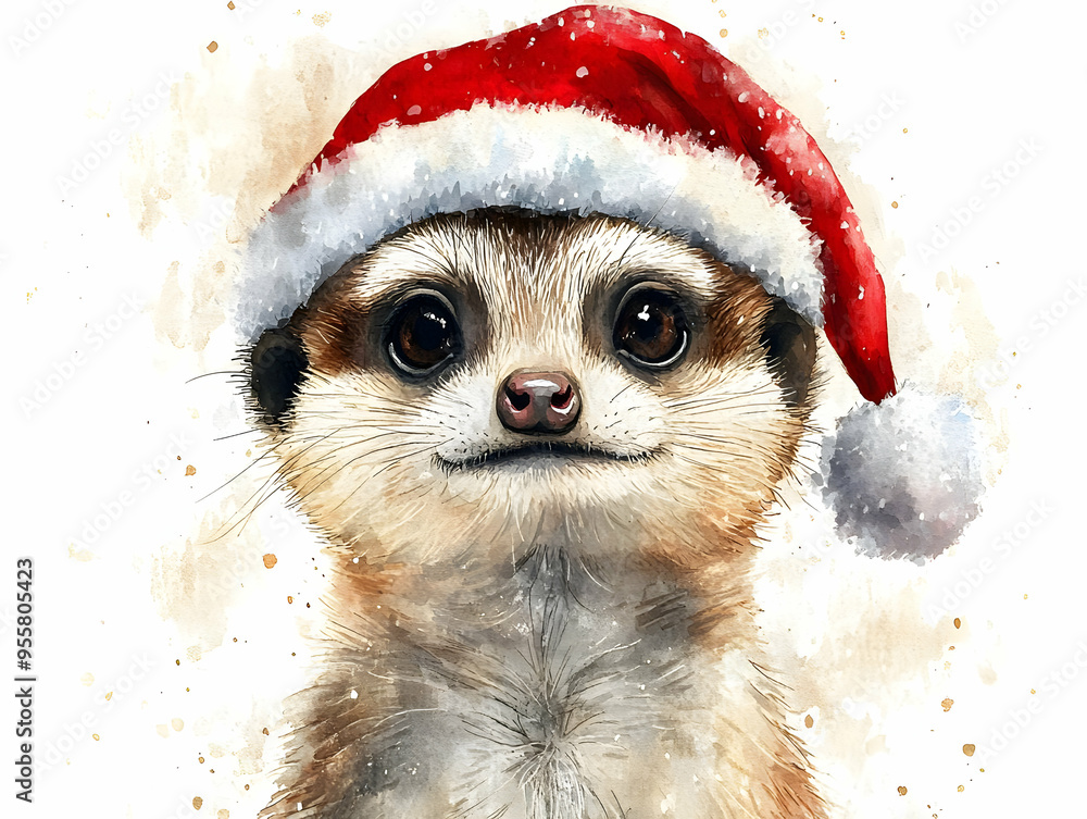 A cute meerkat wearing a festive red Christmas hat, perfect for holiday-themed designs and cheerful decorations. A cute meerkat wearing a festive red Christmas hat, perfect for holiday-themed designs and cheerful decorations.