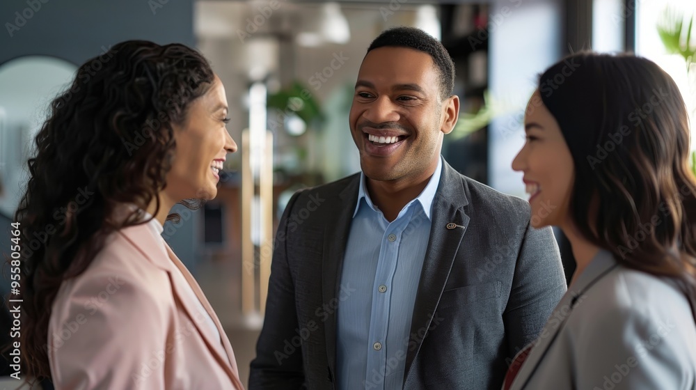 Professional Team Engaging in a Positive Conversation in a Modern Office Environment Professional Team Engaging in a Positive Conversation in a Modern Office Environment