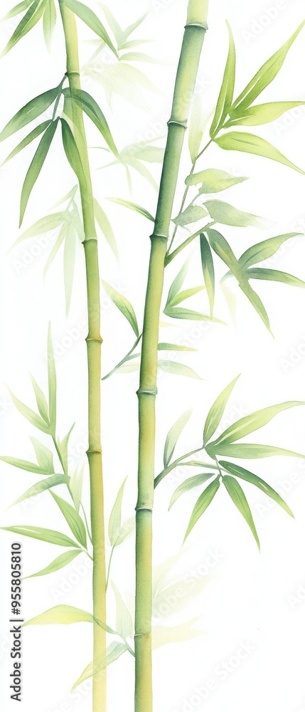 A serene illustration of bamboo stems showcasing vibrant green leaves, embodying tranquility and natural beauty. A serene illustration of bamboo stems showcasing vibrant green leaves, embodying tranquility and natural beauty.