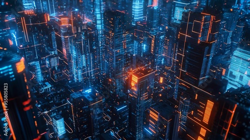 Smart city digital world metaverse, 3D AI artificial intelligence robot engineer digital technology security power energy sustainable environment technology futuristic interface, nice 3D city interfac