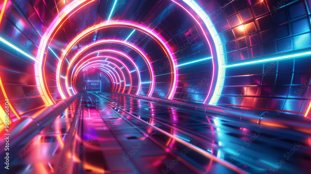 3D winding tunnel car entrance in vibrant neon lights with cyberpunk style futuristic colorful cool dimension universe likely atmosphere citypop club party background 3D winding tunnel car entrance in vibrant neon lights with cyberpunk style futuristic colorful cool dimension universe likely atmosphere citypop club party background