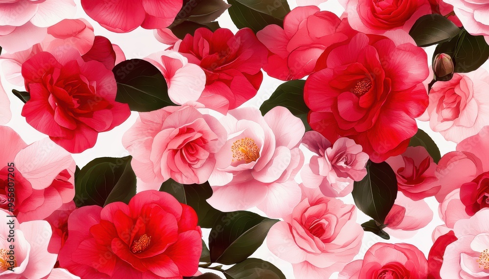 A vibrant array of blooming roses in shades of red and pink, creating a stunning floral display for any design project. A vibrant array of blooming roses in shades of red and pink, creating a stunning floral display for any design project.