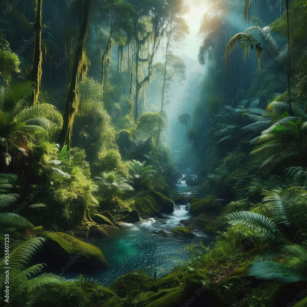 Fototapeta premium Beautiful deep tropical jungles of Southeast Asia in august dense foliage