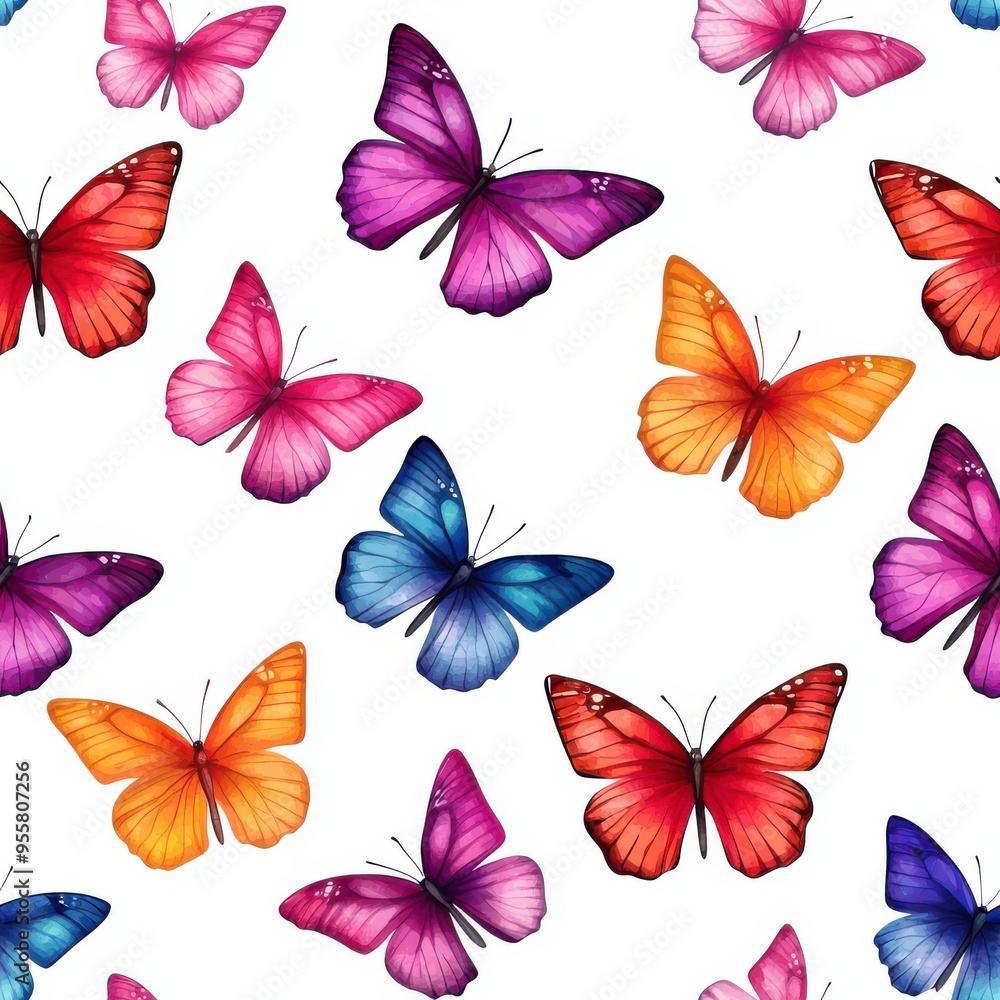 Obraz premium A vibrant collection of colorful butterflies on a white background, perfect for nature-themed designs and artistic projects.