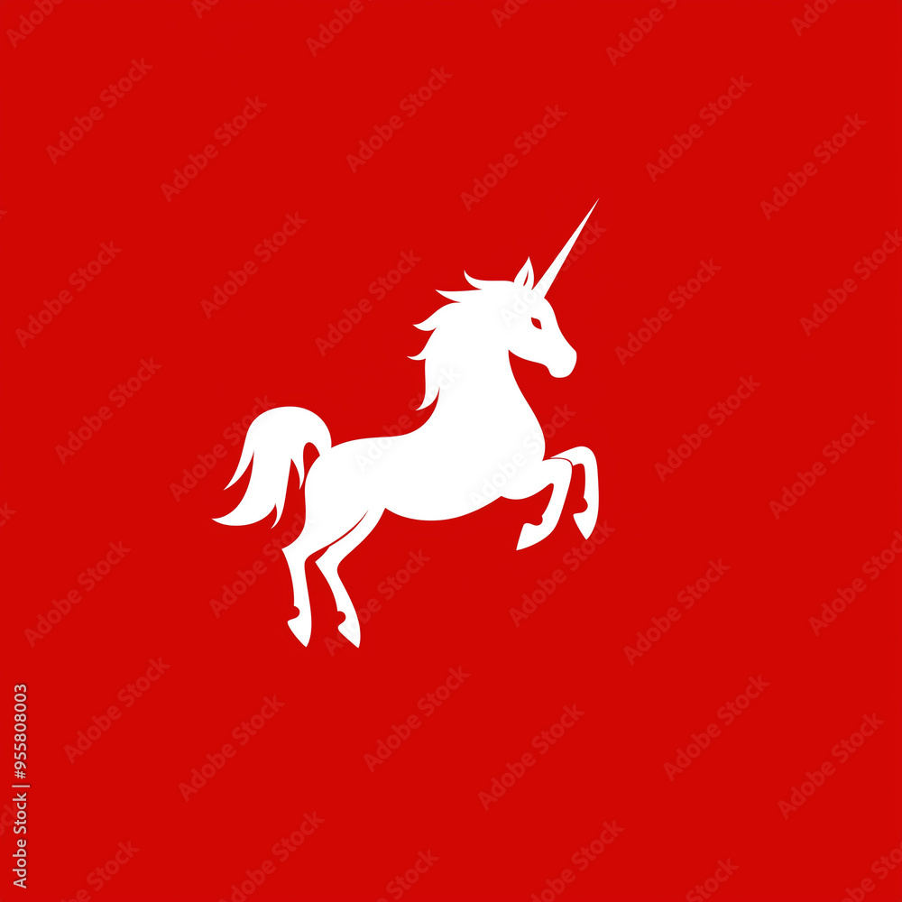 White Unicorn Silhouette Icon on Bold Red Background
White Unicorn Silhouette Icon on Bold Red Background
