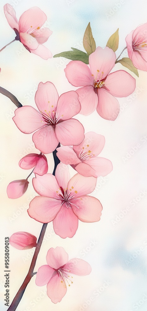 Fototapeta premium Beautiful pink cherry blossoms against a soft, pastel background, symbolizing spring and renewal.