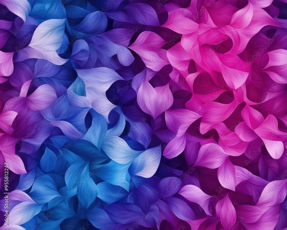 Vibrant floral pattern showcasing intertwining shapes in shades of blue, purple, and pink, perfect for various creative projects. Vibrant floral pattern showcasing intertwining shapes in shades of blue, purple, and pink, perfect for various creative projects.