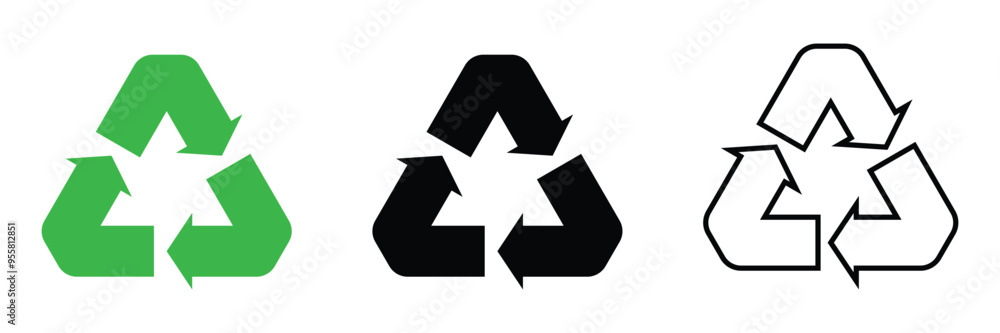 Recycle symbol vector icon set. Green and black recycling arrows flat pictogram for apps and websites. Ecology, Eco friendly sign. Recycle symbol vector icon set. Green and black recycling arrows flat pictogram for apps and websites. Ecology, Eco friendly sign.
