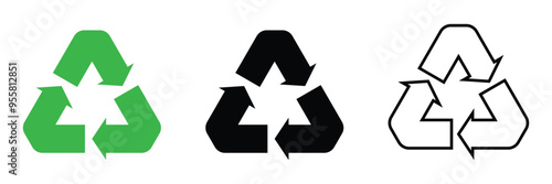 Recycle symbol vector icon set. Green and black recycling arrows flat pictogram for apps and websites. Ecology, Eco friendly sign.