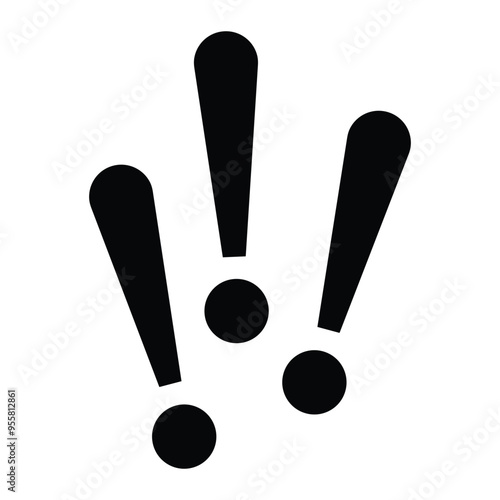 Exclamation mark vector icon. Three exclamation points sign. Isolated on white background.