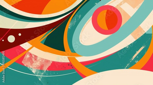 Vector Template for Space Posters: Mid Century Modern Space Age Style Background with 1950s - 1960s Colors and Shapes