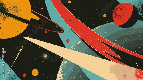 Mid Century Modern Space Age Posters Style Background with 1950s - 1960s Colors and Shapes – Ideal for Space Posters Vector Template
