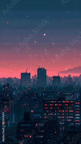 Wallpaper Mural Cityscape at Night with Starry Sky and Glowing Windows Torontodigital.ca