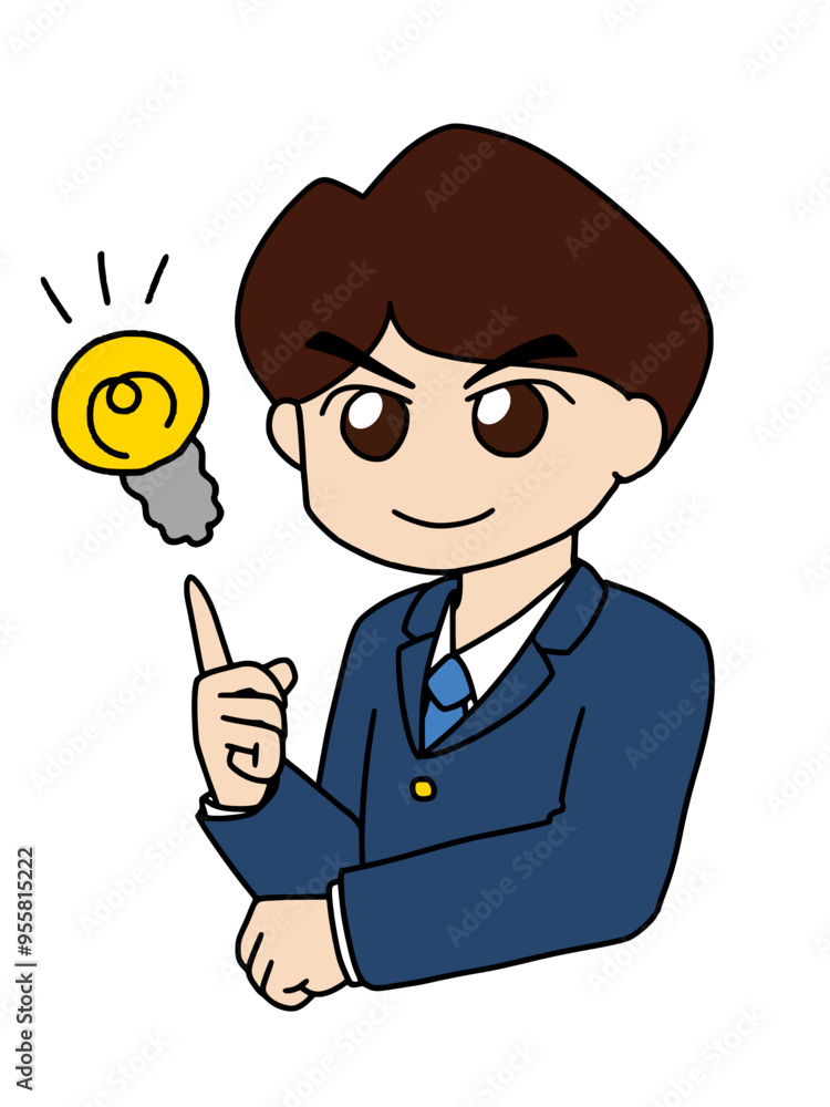 閃き笑顔の七三分けの会社員　カラー（Affinity Designer版）
