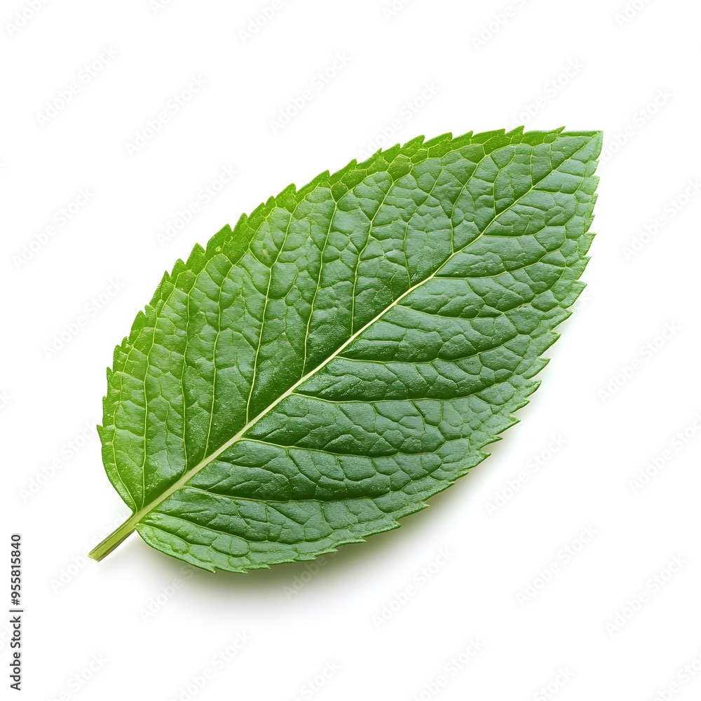 Obraz premium Single Green Leaf with Prominent Veins
