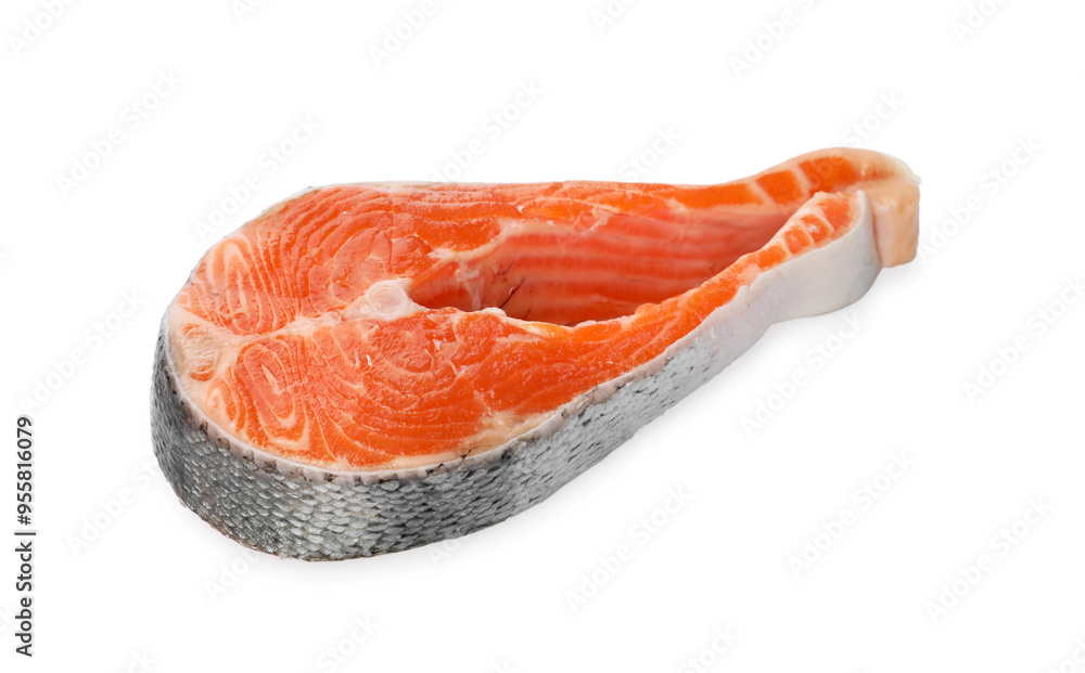 One fresh salmon steak isolated on white One fresh salmon steak isolated on white