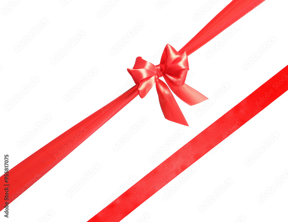 Red satin and bow on white background Red satin and bow on white background