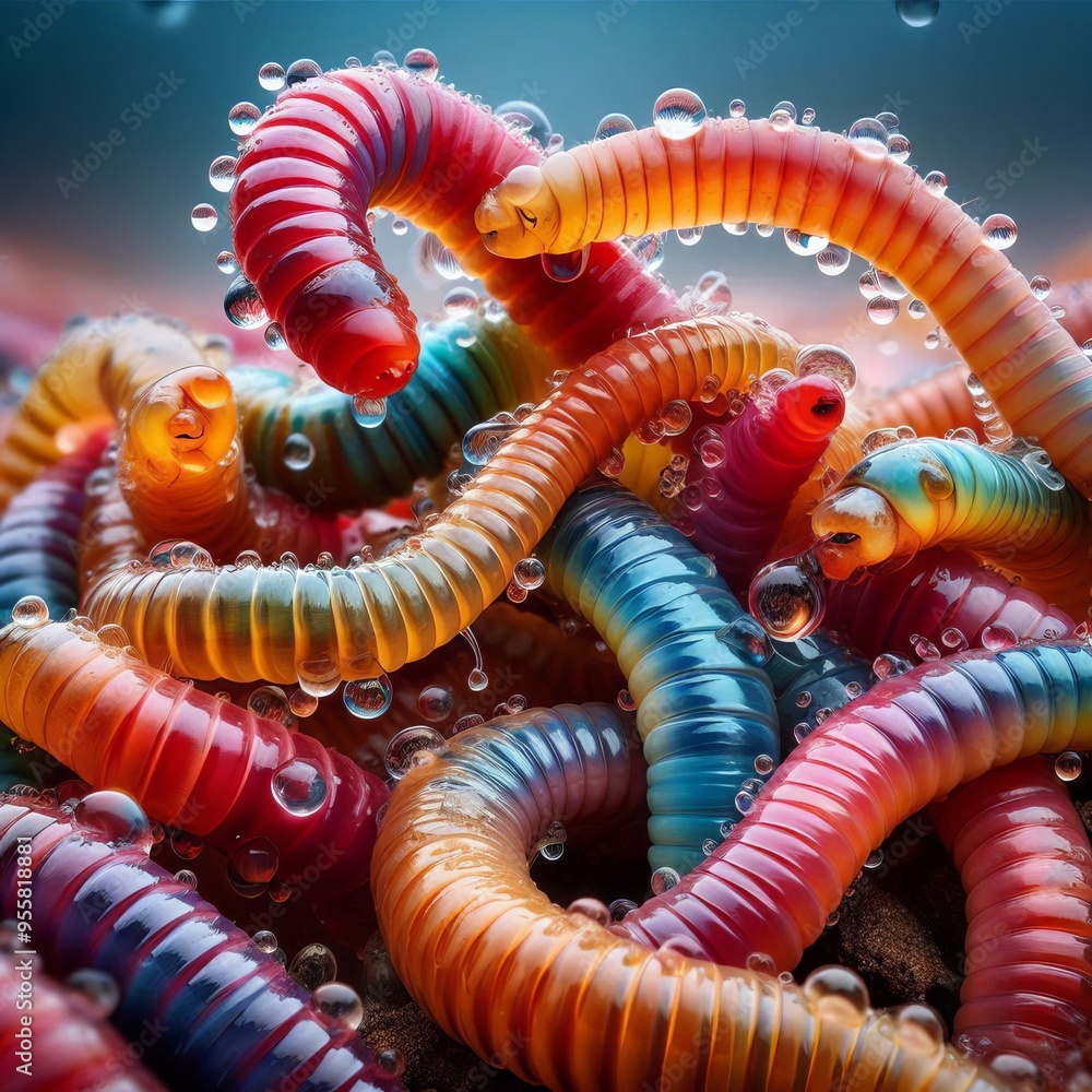an earth worm with intricate vibrant textures and colors an earth worm with intricate vibrant textures and colors