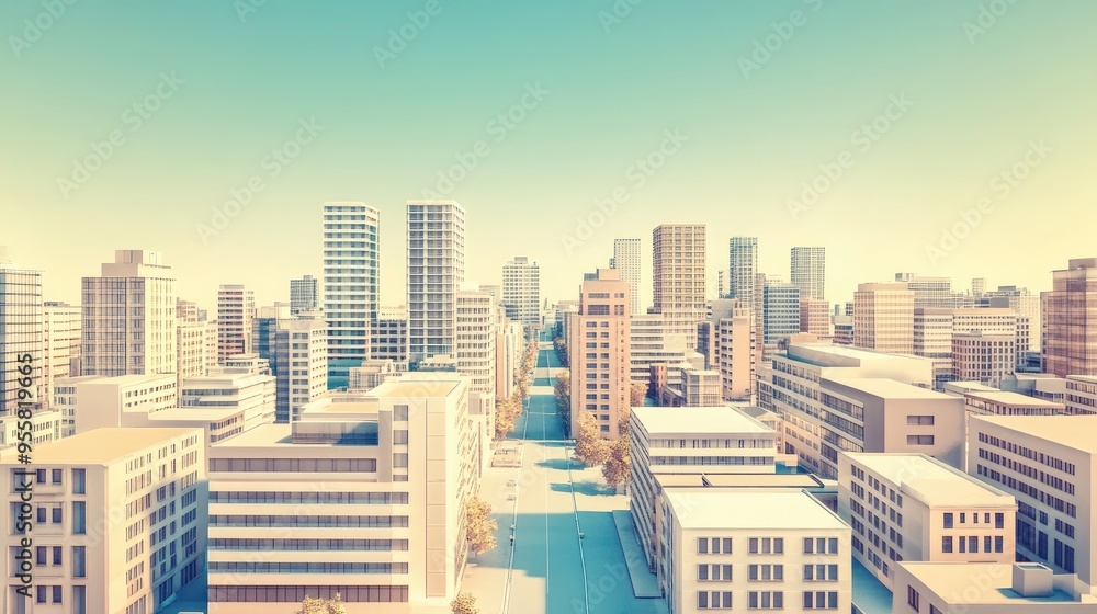 Obraz premium Modern Cityscape with Skyscrapers and Urban Elements