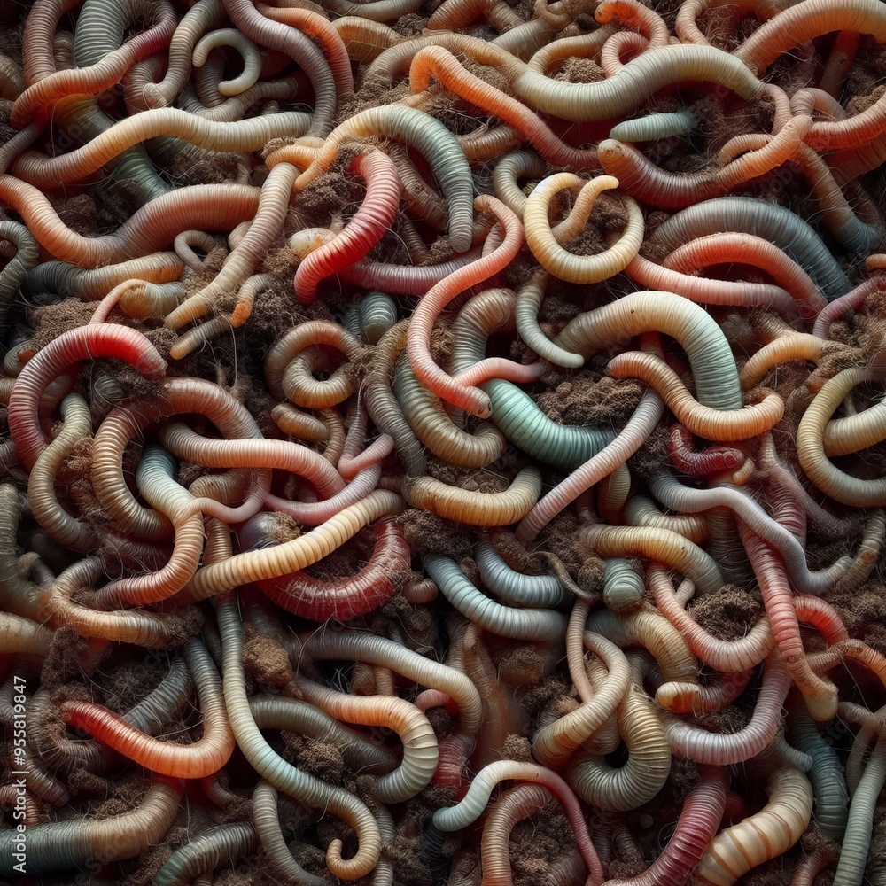 Obraz premium Close-up of an earth worm with intricate textures and colors