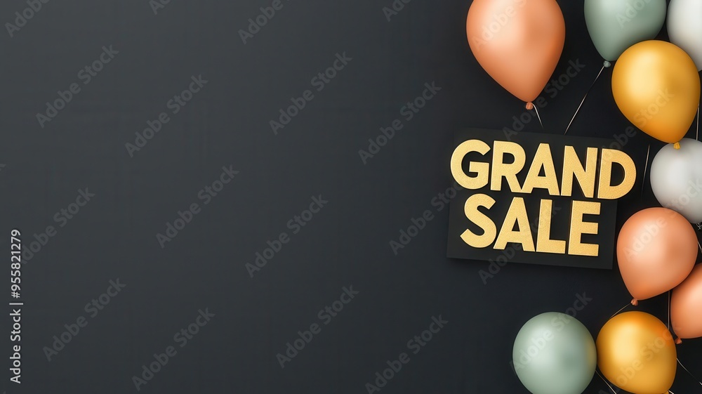 Colorful balloons surround a bold 'Grand Sale' sign, perfect for promotional events and festive marketing materials. Colorful balloons surround a bold 'Grand Sale' sign, perfect for promotional events and festive marketing materials.