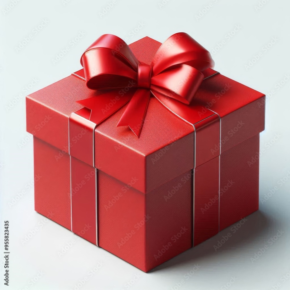 Red Gift Box Displayed on White Isolated, Front View Red Gift Box Displayed on White Isolated, Front View