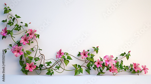 Vibrant Floral Vine on Clean White Background in Wavy Pattern