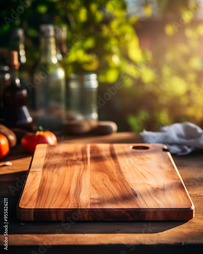 Rectangular wooden cutting board for cooking in the kitchen