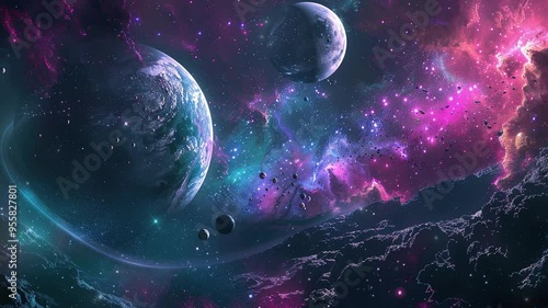 Background with planet and space