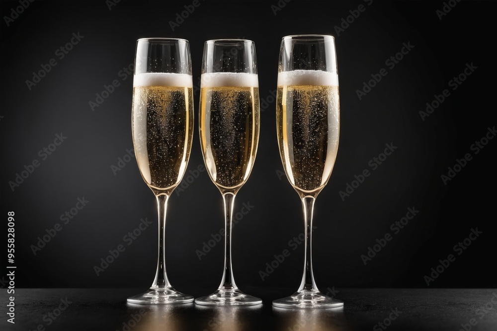 Celebration with champagne glasses surrounded by dark background Celebration with champagne glasses surrounded by dark background