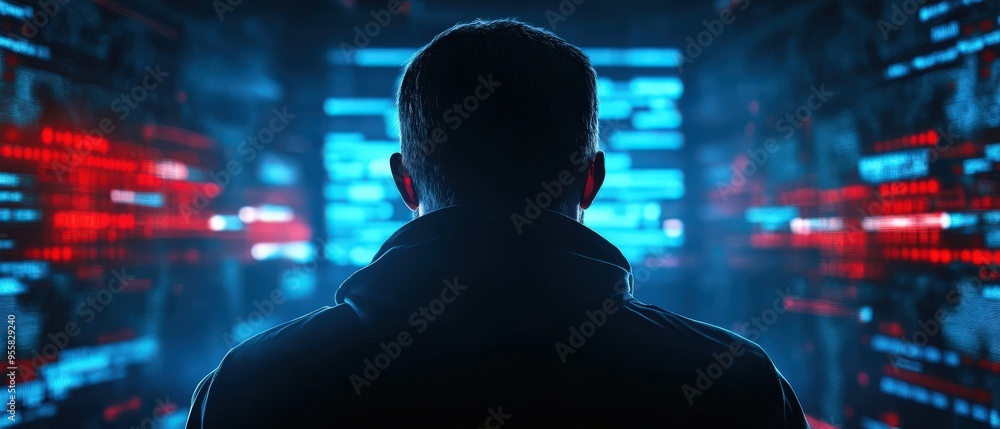 A silhouette of a person against a backdrop of vibrant digital screens, evoking themes of technology and data analysis. A silhouette of a person against a backdrop of vibrant digital screens, evoking themes of technology and data analysis.
