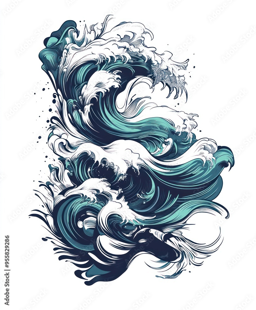 A dynamic illustration of swirling ocean waves in vibrant colors. A dynamic illustration of swirling ocean waves in vibrant colors.