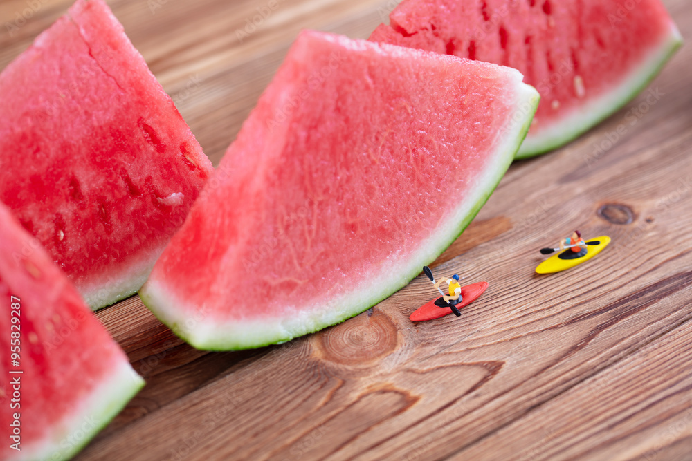 Miniature creative cut watermelon boating tour