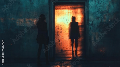 A person closing a door behind them, leaving their partner on the other side