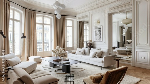 Modern Living Room with Scandinavian Interior Design: Parisian Apartment Home Decor