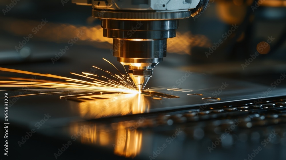 Laser Cutting Machine Close Up with Sparks and Metal Laser Cutting Machine Close Up with Sparks and Metal