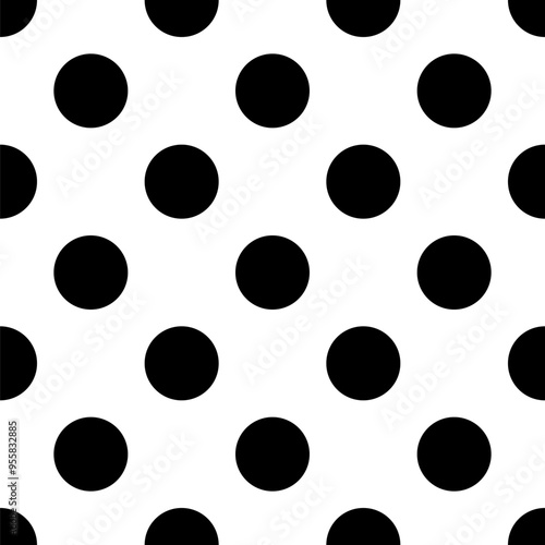 Black and white polka dot pattern with large dots. A bold, classic, and versatile design for fashion, packaging, stationery, graphic design, and home decor.	