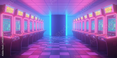 Retro Arcade Neon Lights Gaming Room Interior Design