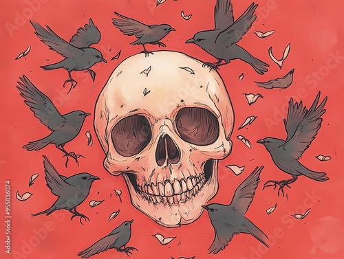 Skull with Birds Surrounded by birds photo