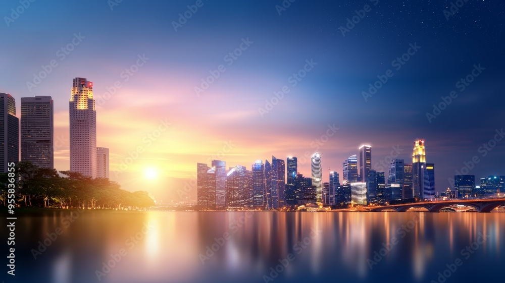 A city skyline with a beautiful sunset in the background A city skyline with a beautiful sunset in the background