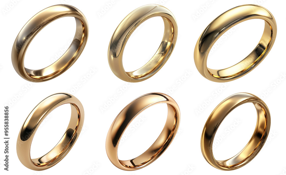 Gold rings in different sizes and positions isolated on transparent background Gold rings in different sizes and positions isolated on transparent background