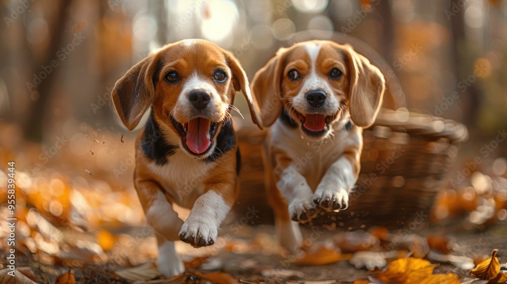 Playful Beagle Duo in Full Sprint Playful Beagle Duo in Full Sprint